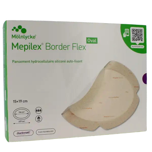 Mepilex Border Flex Oval Pansement Hydrocellulaire Adhésif Stérile Siliconé 15x19cm B/16
