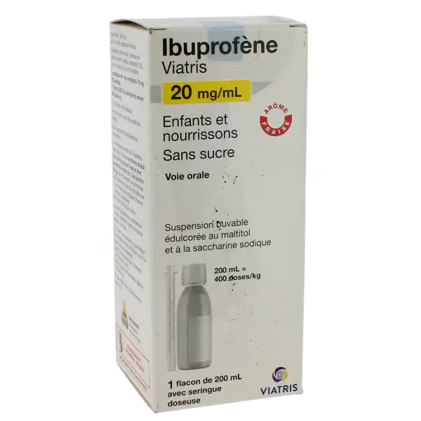 Ibuprofene Viatris 20 Mg/ml Enfants Et Nourrissons Sans Sucre, Suspension Buvable édulcorée Au Maltitol Et à La Saccharine Sodique