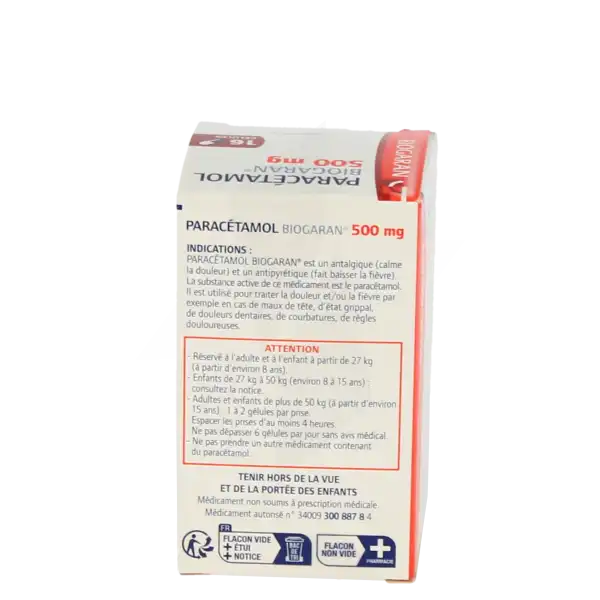 Paracetamol Biogaran 500 Mg, Gélule