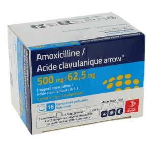 Amoxicilline/acide Clavulanique Arrow 500 Mg/62,5 Mg Adultes, Comprimé Pelliculé (rapport Amoxicilline/acide Clavulanique : 8/1)