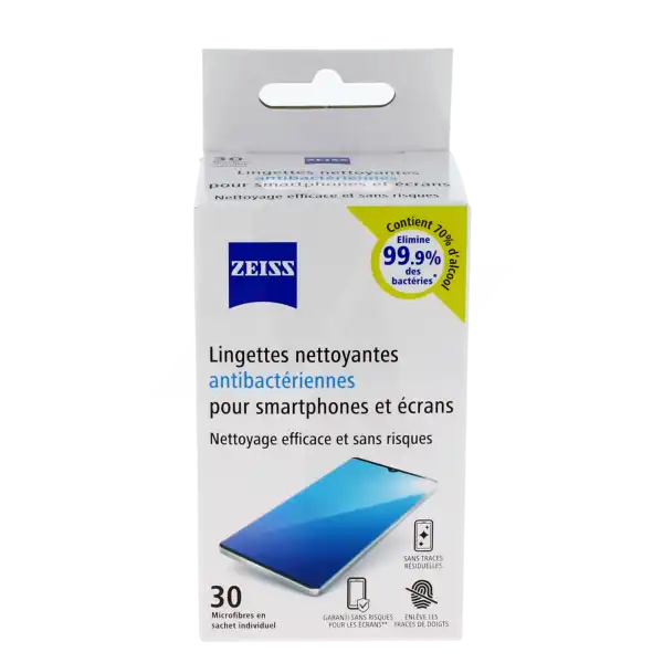 Zeiss Lingette Nettoyante Antibactérienne Smartphone écran 30 Sachets