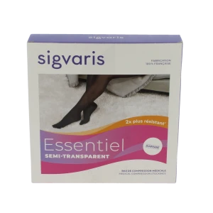 Sigvaris Essentiel Semi-transparent Bas Auto-fixants  Femme Classe 2 Noir Large Long