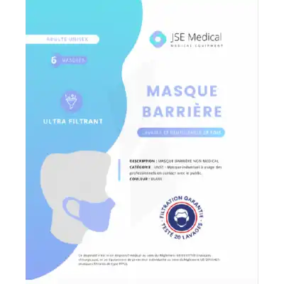 Masque Barrière Non Médical Adulte Blancs B/6 à Paris