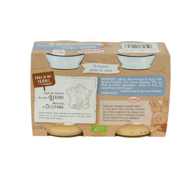 Babybio Alimentation Infantile Brassé Lait De Chèvre Abricot Banane 2pots/130g
