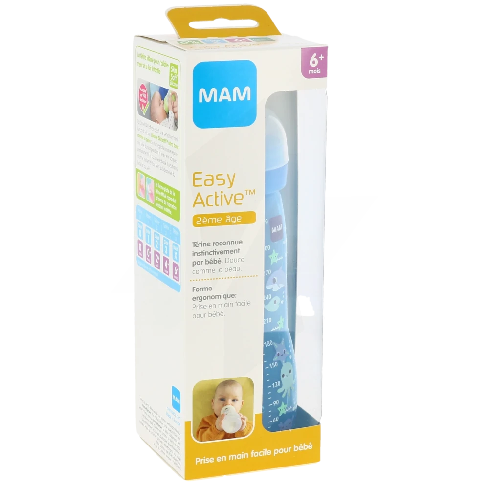 Pharmacie de Caraman - Parapharmacie Mam Biberon Easy Active 2ème âge  +6mois 330ml - Bleu - Caraman