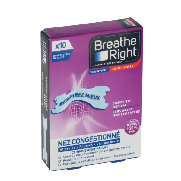 Breathe Right Sensitive Bandelettes Nasales Transparentes B/10