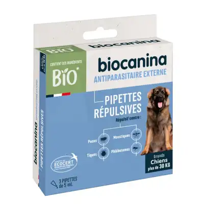 Biocanina Bio Pipette Répulsive Chien > 30 Kg 3 Pipettes De 5 Ml à MIRAMONT-DE-GUYENNE