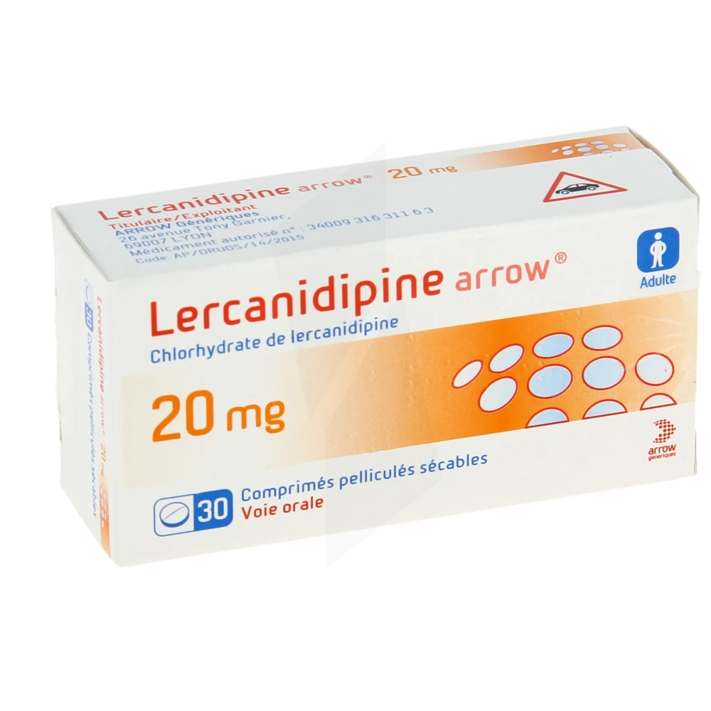 Lercanidipine Arrow 20 Mg, Comprimé Pelliculé Sécable
