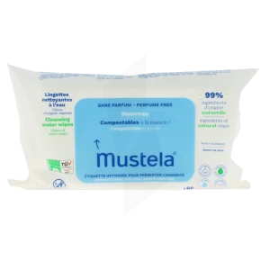 Mustela Lingettes Nettoyantes à L'eau Compostables Sans Parfum Paquet De 60