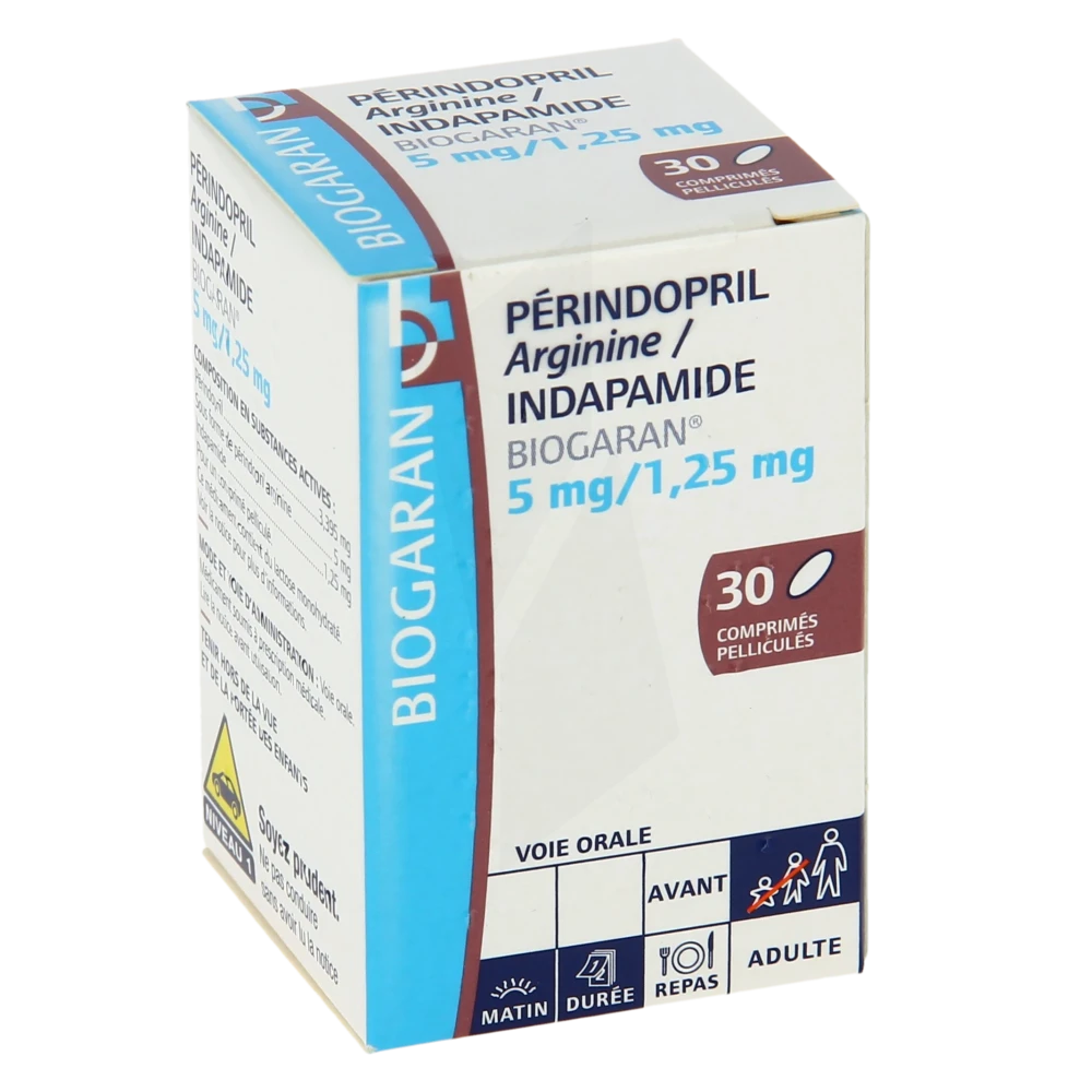 Perindopril Arginine/indapamide Biogaran 5 Mg/1,25 Mg, Comprimé Pelliculé