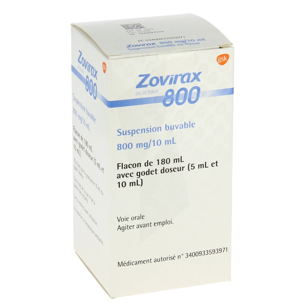Zovirax 800 Mg/10 Ml, Suspension Buvable En Flacon