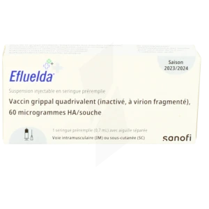 Efluelda, Suspension Injectable En Seringue Préremplie Vaccin Grippal Quadrivalent (inactivé, à Virion Fragmenté), 60 Microgrammes Ha/souche
