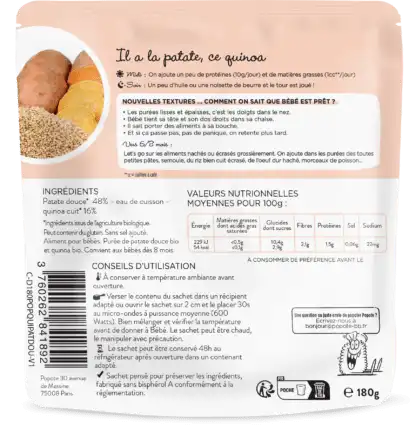 Popote Moulinés Patate Douce & Quinoa 180g