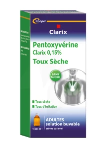 Pentoxyverine Clarix 0,15 % Adultes, Sirop