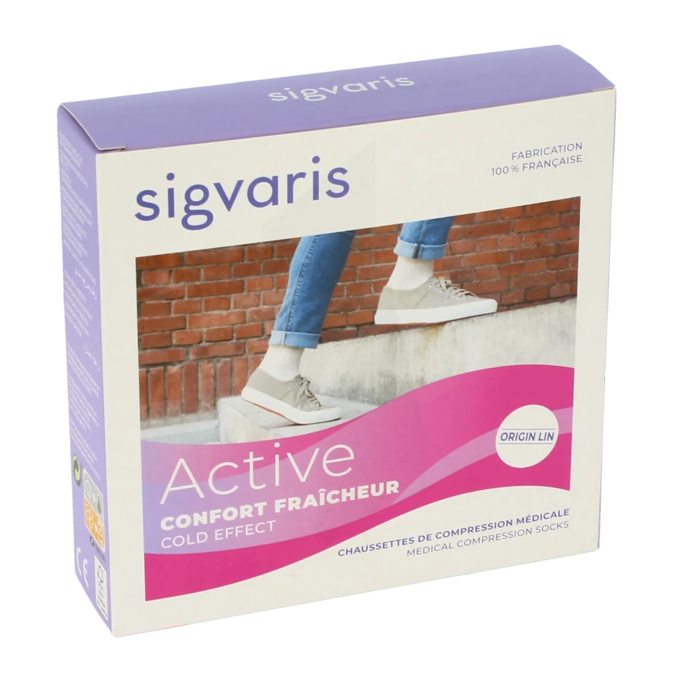 Sigvaris Active Confort FraÎcheur Chaussettes  Femme Classe 2 Écru Xsmall Normal