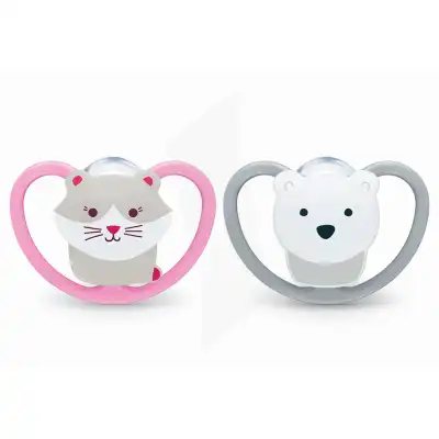 Nuk Space Sucette Silicone 6-18mois Chat/ours B/2 à Talence