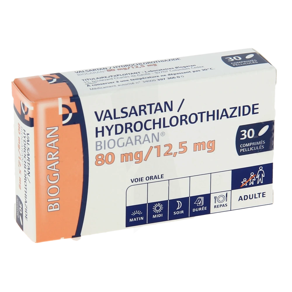 Valsartan Hydrochlorothiazide Biogaran 80 Mg/12,5 Mg, Comprimé Pelliculé