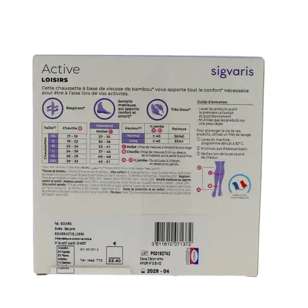 Sigvaris Active Loisirs Chaussette Classe 2 Femme Bleu Jean Normal L