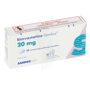 Simvastatine Sandoz 20 Mg, Comprimé Pelliculé Sécable