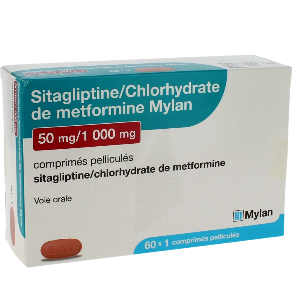 Sitagliptine/chlorhydrate De Metformine Mylan 50 Mg/1000 Mg, Comprimé Pelliculé