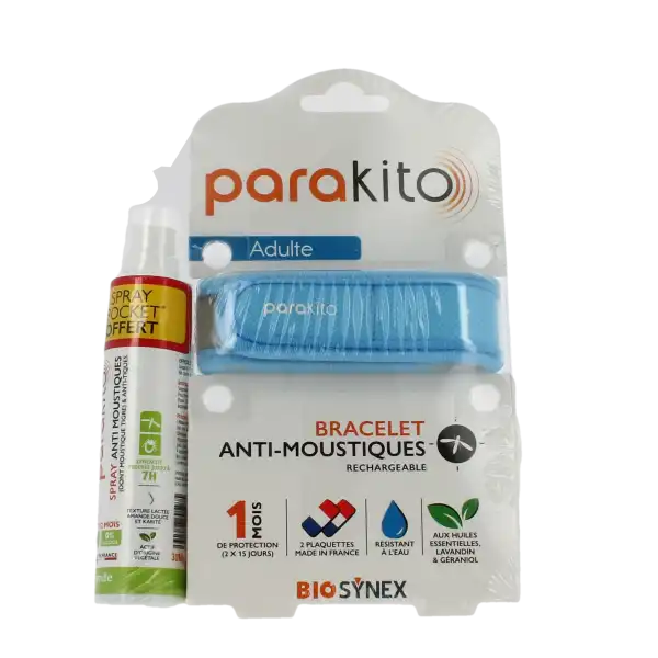 Parakito Bracelet Anti-moustique Adulte Bleu +spray Offert 30ml