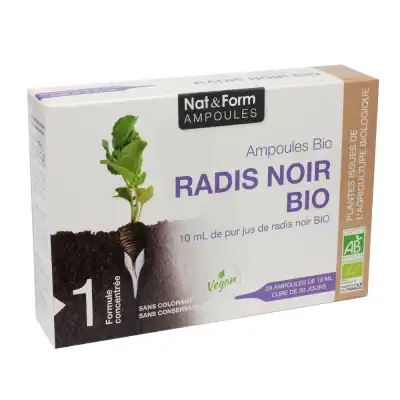 Nat&Form Ampoules Radis Noir Bio Solution buvable 20 ampoules/10ml