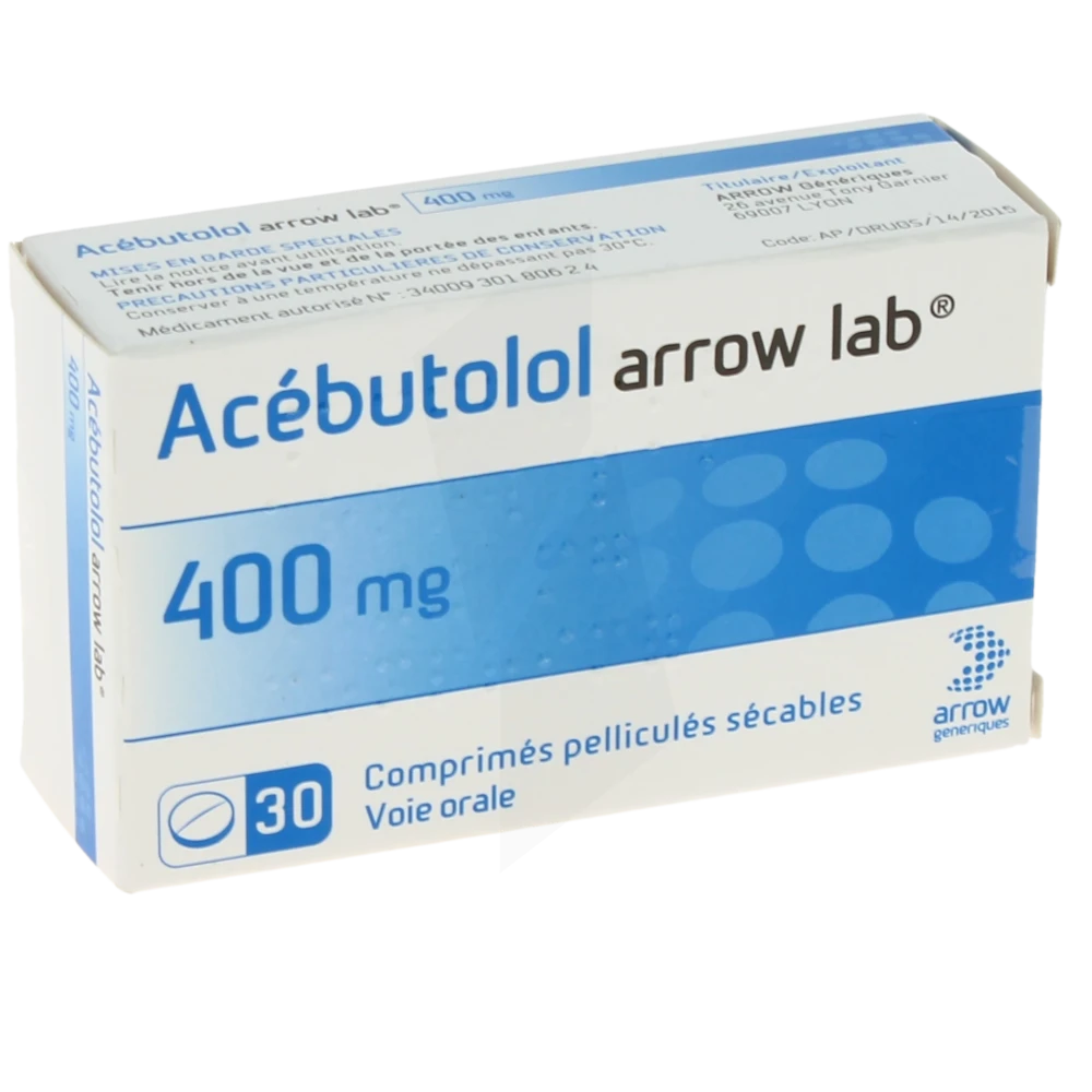 Acebutolol Arrow Lab 400 Mg, Comprimé Pelliculé Sécable