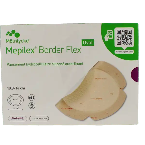 Mepilex Border Flex Oval Pans Hydrocellulaire Adhésif Stérile Siliconé 10.8x14cm B/16