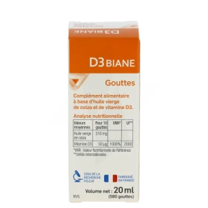 Pileje D3 Biane Gouttes - Vitamine D Flacon Compte-goutte 20ml