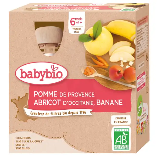 Babybio Alimentation Infantile Pomme Abricot Banane 4gourdes/90g