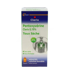 Pentoxyverine Clarix 0,15 % Adultes, Sirop