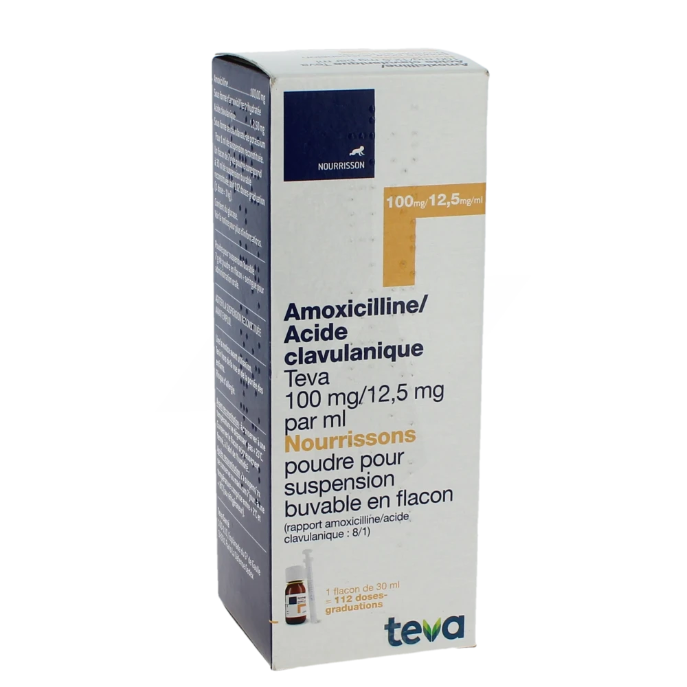 Amoxicilline/acide Clavulanique Teva 100 Mg/12,5 Mg Par Ml Nourrissons, Poudre Pour Suspension Buvable En Flacon (rapport Amoxicilline/acide Clavulanique : 8/1)