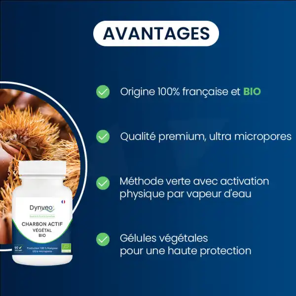 Dynveo Charbon Actif Végétal Bio Français 300mg 90 Gélules