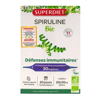 Superdiet Spiruline Bio Solution Buvable 20 Ampoules/10ml à Angers