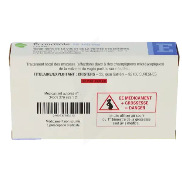 Econazole Cristers L.p. 150 Mg, Ovule à Libération Prolongée