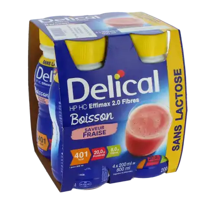 Delical Effimax Boisson Hp Hc Sans Lactose Avec Fibres Nutriment Fraise 4 Bouteilles/200ml à Avon