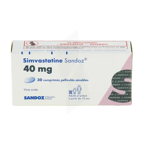 Simvastatine Sandoz 40 Mg, Comprimé Pelliculé Sécable