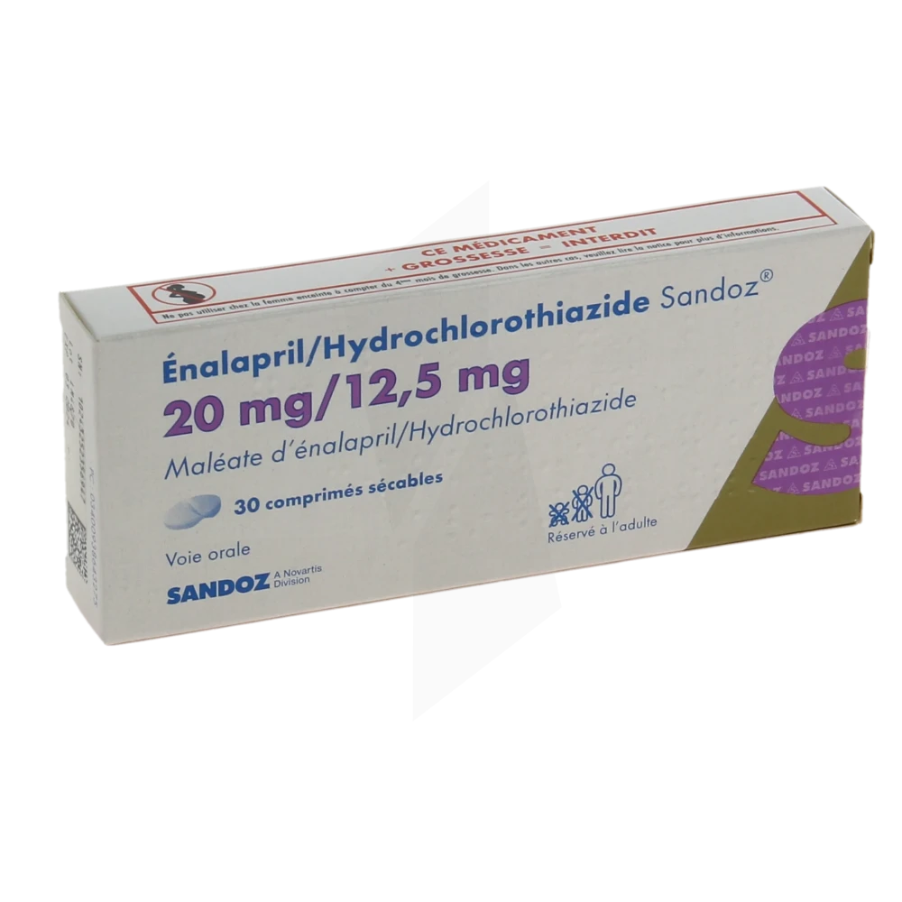Enalapril/hydrochlorothiazide Sandoz 20 Mg/12,5 Mg, Comprimé Sécable