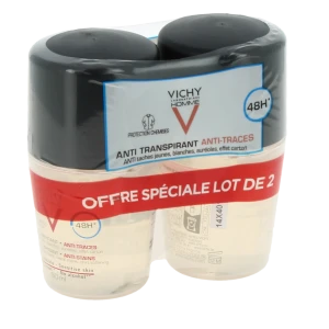 Vichy Homme Déodorant 48h Anti-transpirant Anti-traces Protection Chemise 2roll-on/50ml