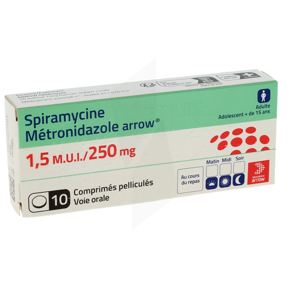 Spiramycine/metronidazole Arrow 1,5 M.u.i./250 Mg, Comprimé Pelliculé