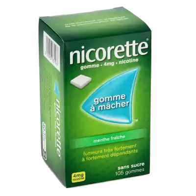 Nicorette Menthe Fraiche 4 Mg Sans Sucre, Gomme à Mâcher Médicamenteuse édulcorée Au Xylitol Et à L'acésulfame Potassique à Mérignac