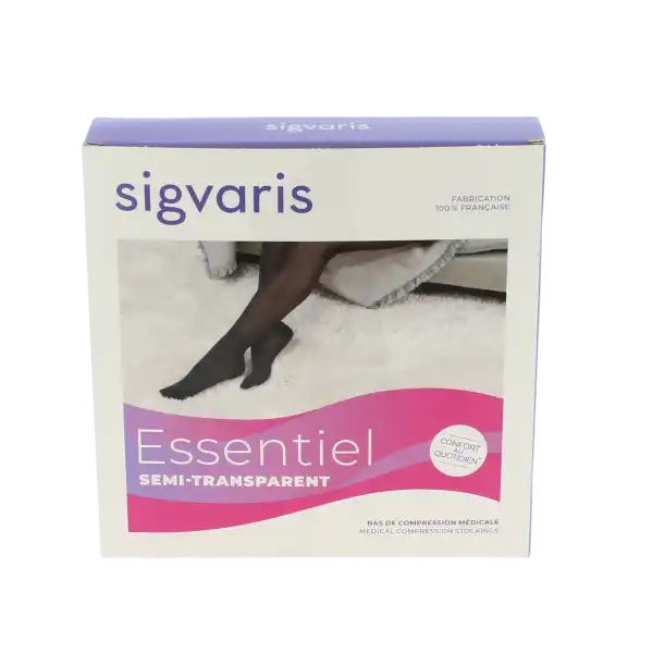 Sigvaris Essentiel Semi-transparent Bas Auto-fixants  Femme Classe 2 Noir Medium Normal