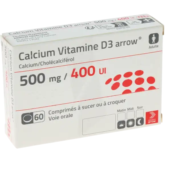 Calcium Vitamine D3 Arrow 500 Mg/400 Ui, Comprimé à Sucer Ou à Croquer