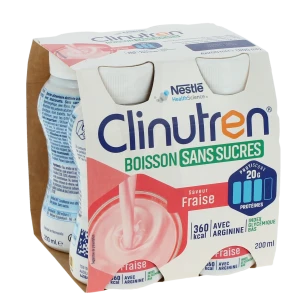 Clinutren Boisson Sans Sucre Nutriment Fraise 4 Bouteilles/200ml