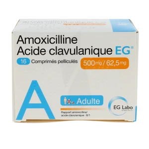 Amoxicilline/acide Clavulanique Eg 500 Mg/62,5 Mg Adultes, Comprimé Pelliculé (rapport Amoxicilline/acide Clavulanique : 8/1)