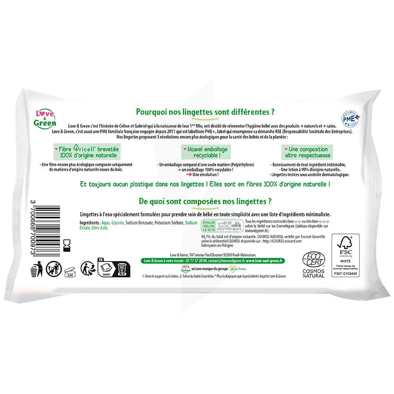 Pharmacie Centrale - Parapharmacie Love & Green Lingettes écologiques à  L'eau Paquet/56 - Gardanne