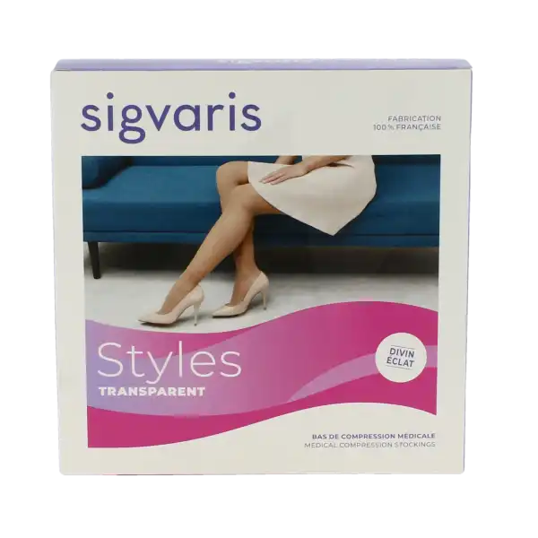 Sigvaris Styles Transparent Bas Auto-fixants  Femme Classe 2 Beige 130 Large Normal