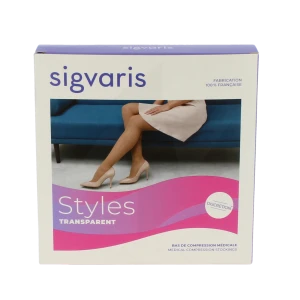 Sigvaris Styles Transparent Bas Auto-fixants  Femme Classe 2 Noir Small Long