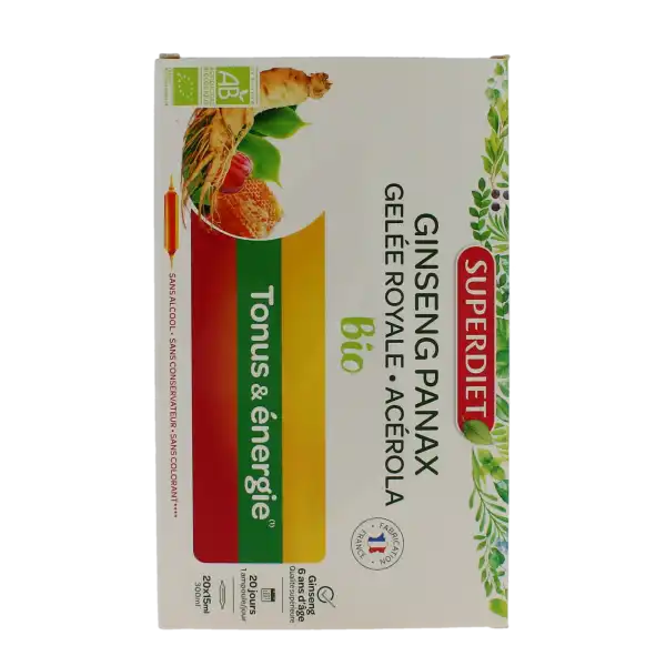 Superdiet Ginseng Gelée Royale Acérola Bio Solution Buvable 20 Ampoules/10ml