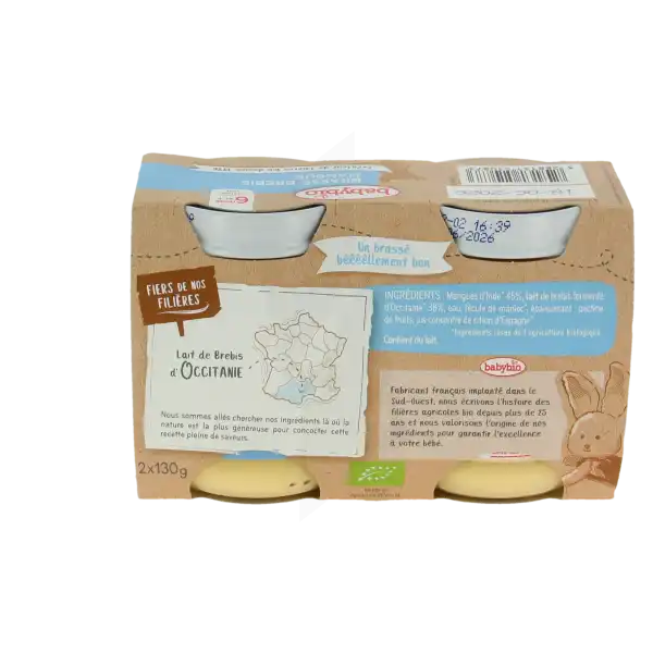 Babybio Alimentation Infantile Brassé Lait De Brebis Mangue 2pots/130g